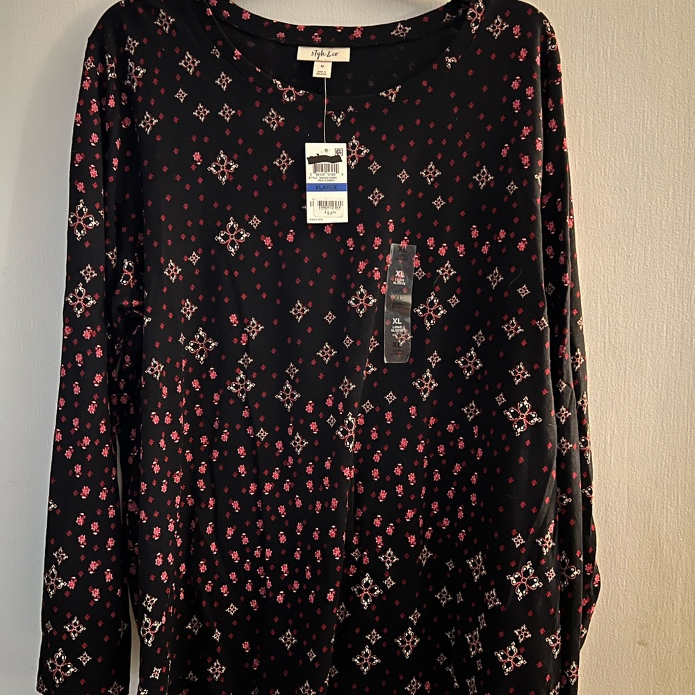 Style & Co Long Sleeve Round Neck Floral Shirt XL NWT
